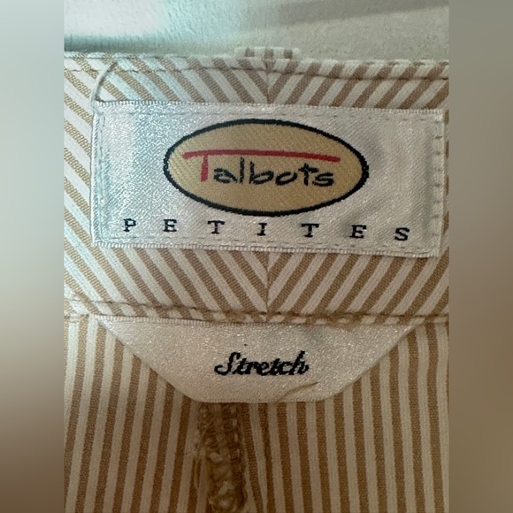 Talbots Woman’s Seersucker Size 14 Stretch Tan White Striped Pants - Picture 6 of 8